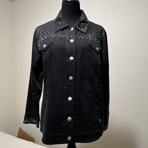 Christine Alexander Denim Jacket Studded Beaded L Black Western Rodeo Jean